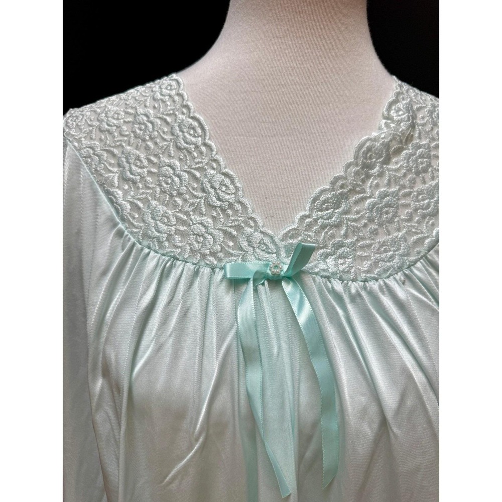 Vintage Vanity Fair Lace Trim Sleeveless Lingerie Dress Aqua Blue Size L - Picture 4 of 7